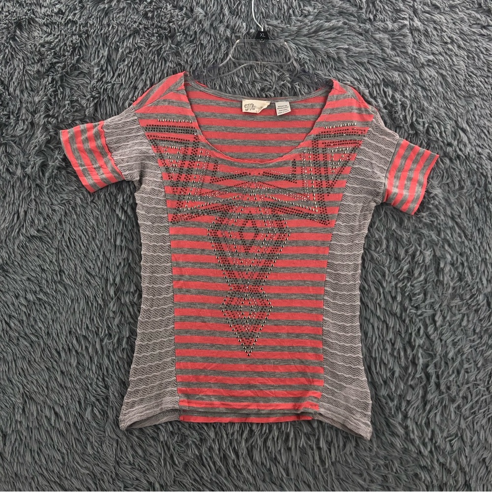 Miss Me Shirt Womens Small Striped Embellished Knit Top Shirt
